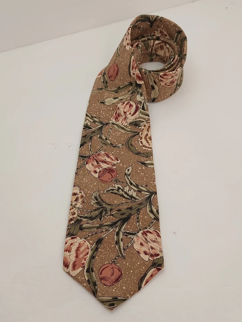Brigatti Men's Tie Floral Silk Tie in Dusty Rose Olive Wedding Guest
